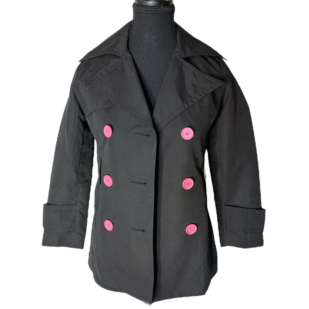 JOU JOU Black Pink Blazer Lightweight Jacket Button Front Size Small 7/8